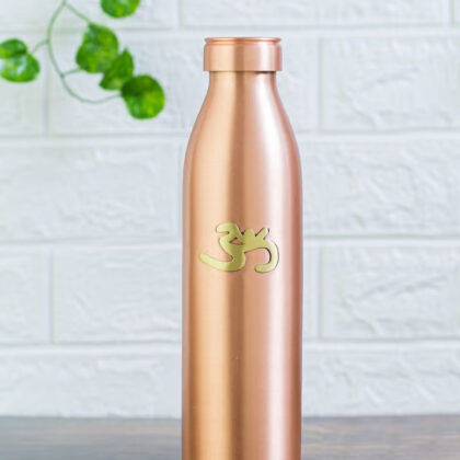 Matte Finish Copper Water Bottle with Brass Aum, 950 ml