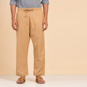 Men's Organic Cotton Drawstring Pants (Khaki). Breathable fabric. Comfortable for Sadhana.