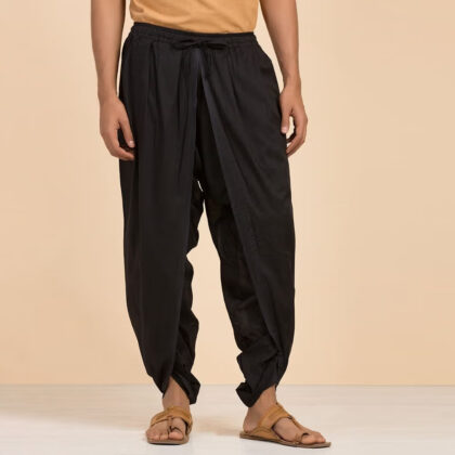 Isha’s signature. Ready to wear Unisex Dhoti Pants(Black) / Panchakacham. Certified organic cotton. Easy to pull on. Versatile. Comfortable for both casual and formal wear.