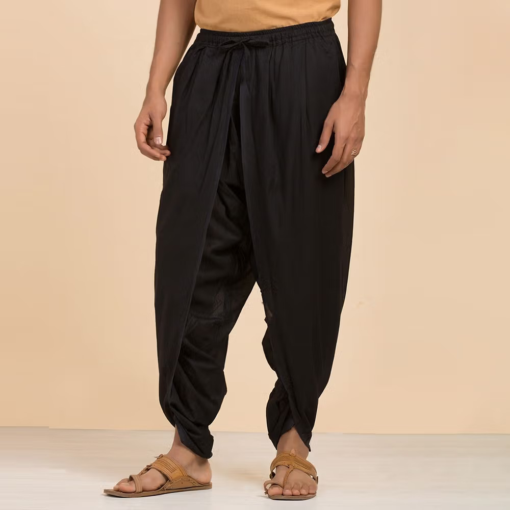 Isha’s signature. Ready to wear Unisex Dhoti Pants(Black) / Panchakacham. Certified organic cotton. Easy to pull on. Versatile. Comfortable for both casual and formal wear. - Image 2