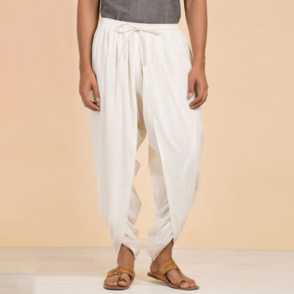 Isha’s signature. Ready to wear Unisex Dhoti Pants(Off – White) / Panchakacham. Certified organic cotton. Easy to pull on. Versatile. Comfortable for both casual and formal wear.
