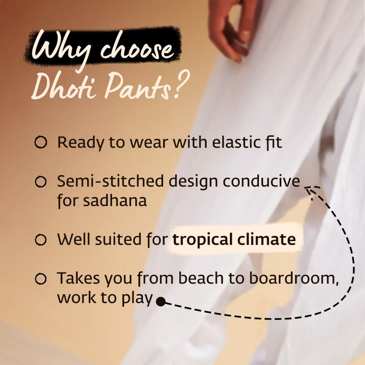 Isha’s signature. Ready to wear Unisex Dhoti Pants(Black) / Panchakacham. Certified organic cotton. Easy to pull on. Versatile. Comfortable for both casual and formal wear. - Image 5